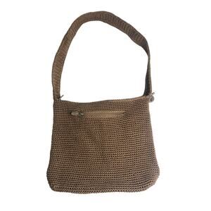 The Sak Tan Woven Crochet Purse Shoulder Bag EUC Brown Boho Handbag